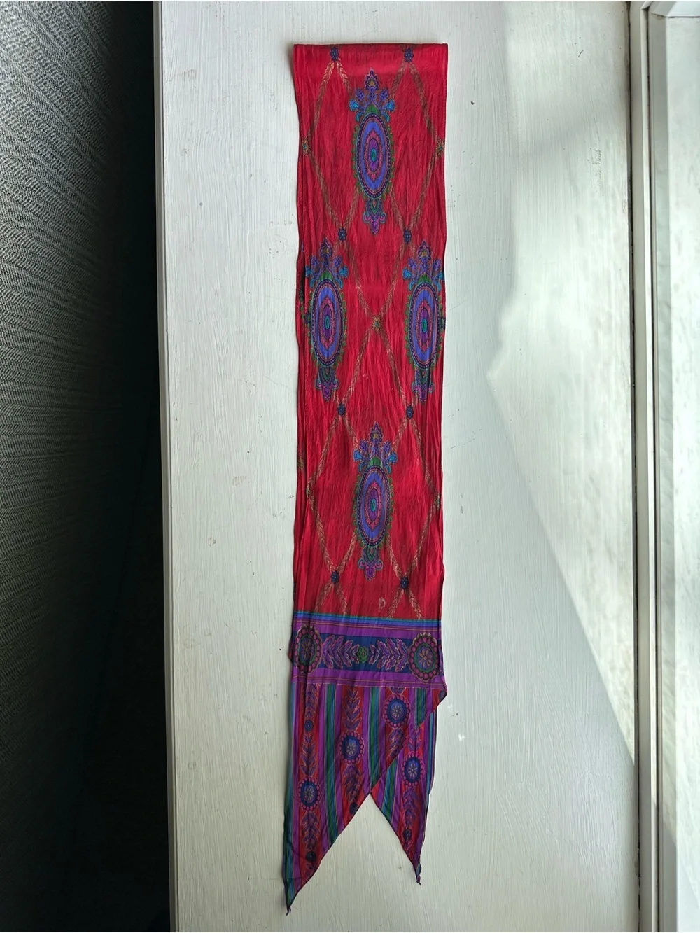 Vintage Liz Claiborne Silk Scarf Red Medallion Stripe Long 90s Japan